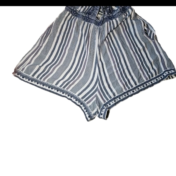 American Eagle Womens Blue And White Embroidered Cut Out Tank Romper L - Picture 4 of 10